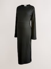 Schwarz - Maternity Long Sleeve Nursing Shelf Dress - Bild 7 von 9