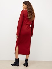 Vermelho Borgonha - Vestido Maternity de manga comprida para amamentação - Imagem 4 de 9