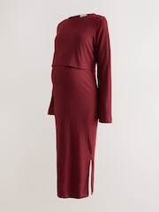 Vermelho Borgonha - Vestido Maternity de manga comprida para amamentação - Imagem 6 de 9