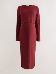 Vermelho Borgonha - Vestido Maternity de manga comprida para amamentação - Imagem 7 de 9