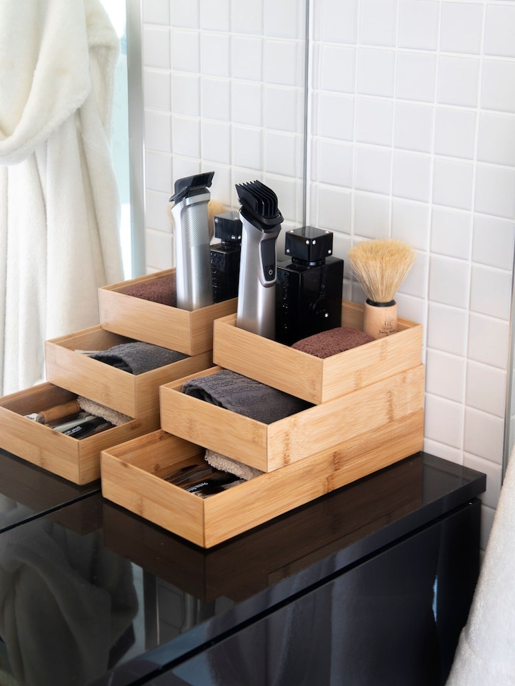 COPCO Set of 3 Brown Stackable Drawer and Desk Organiser - Image 1 of 6 COPCO Set of 3 Brown Stackable Drawer and Desk Organiser - Image 1 of 6