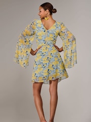 Jolie Moi Yellow Chiffon Split Sleeve Mini Dress - Image 2 of 6