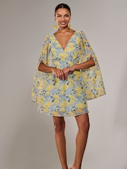 Jolie Moi Yellow Chiffon Split Sleeve Mini Dress - Image 3 of 6