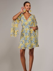 Jolie Moi Yellow Chiffon Split Sleeve Mini Dress - Image 5 of 6