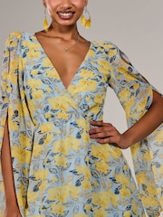 Jolie Moi Yellow Chiffon Split Sleeve Mini Dress - Image 6 of 6