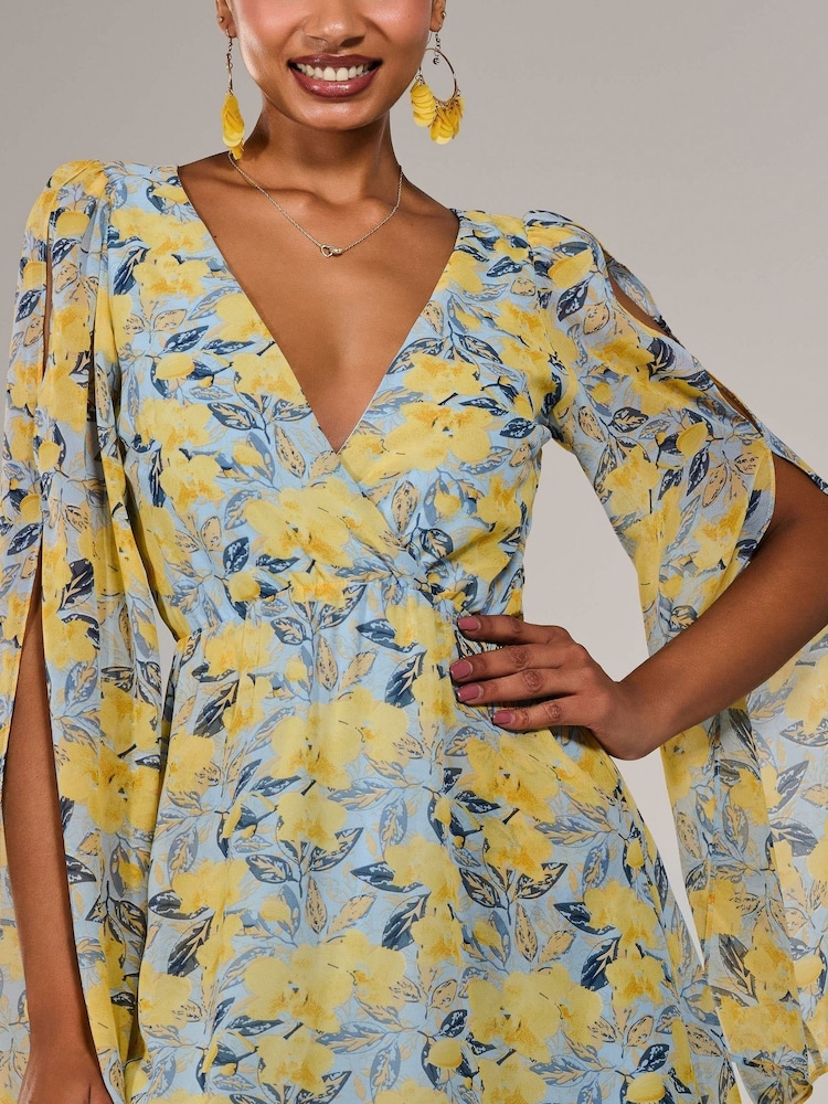 Jolie Moi Yellow Chiffon Split Sleeve Mini Dress - Image 6 of 6