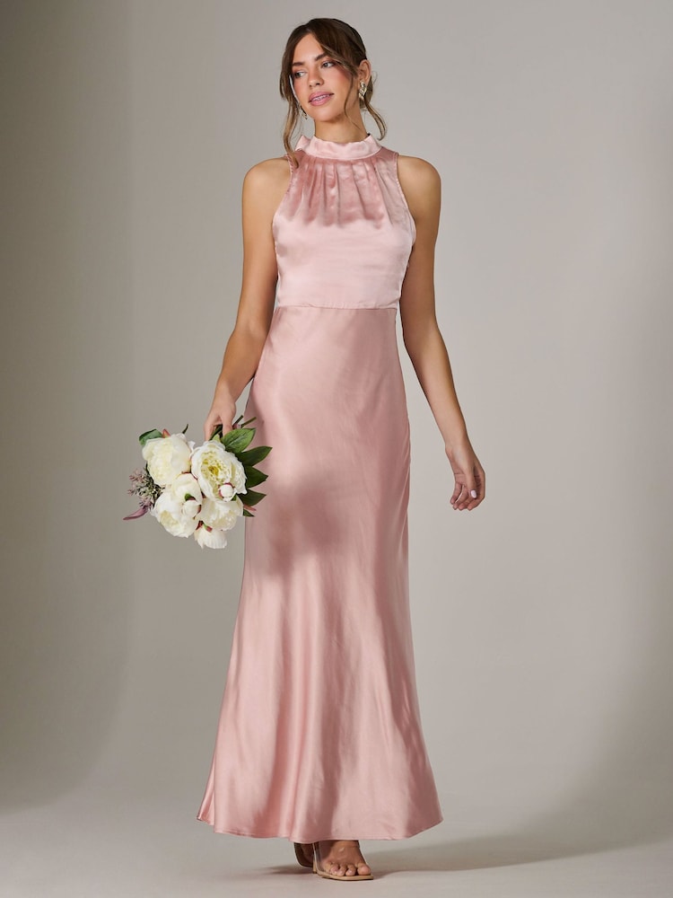 Jolie Moi Pink Halter Neck Maxi Dress - Image 1 of 6