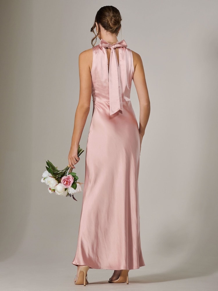 Jolie Moi Pink Halter Neck Maxi Dress - Image 2 of 6