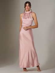 Jolie Moi Pink Halter Neck Maxi Dress - Image 4 of 6