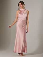 Jolie Moi Pink Halter Neck Maxi Dress - Image 5 of 6
