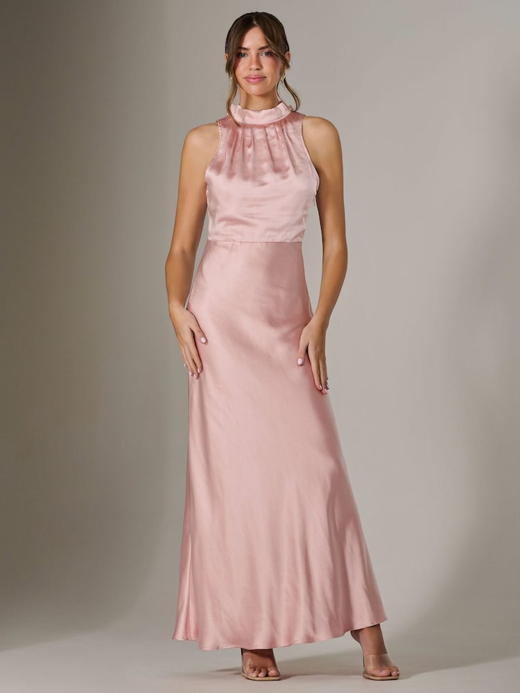 Jolie Moi Pink Halter Neck Maxi Dress - Image 6 of 6