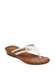 Lotus White Low Wedge Toe Thong Sandals - Image 1 of 4