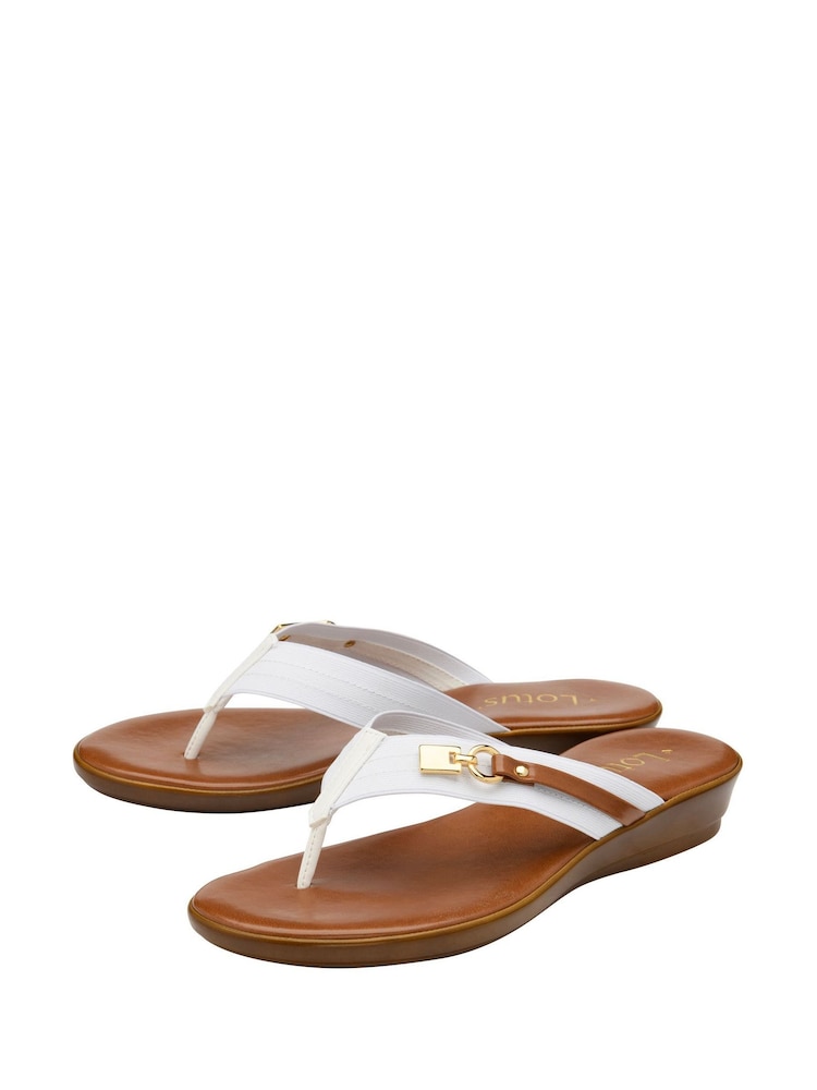 Lotus White Low Wedge Toe Thong Sandals - Image 2 of 4
