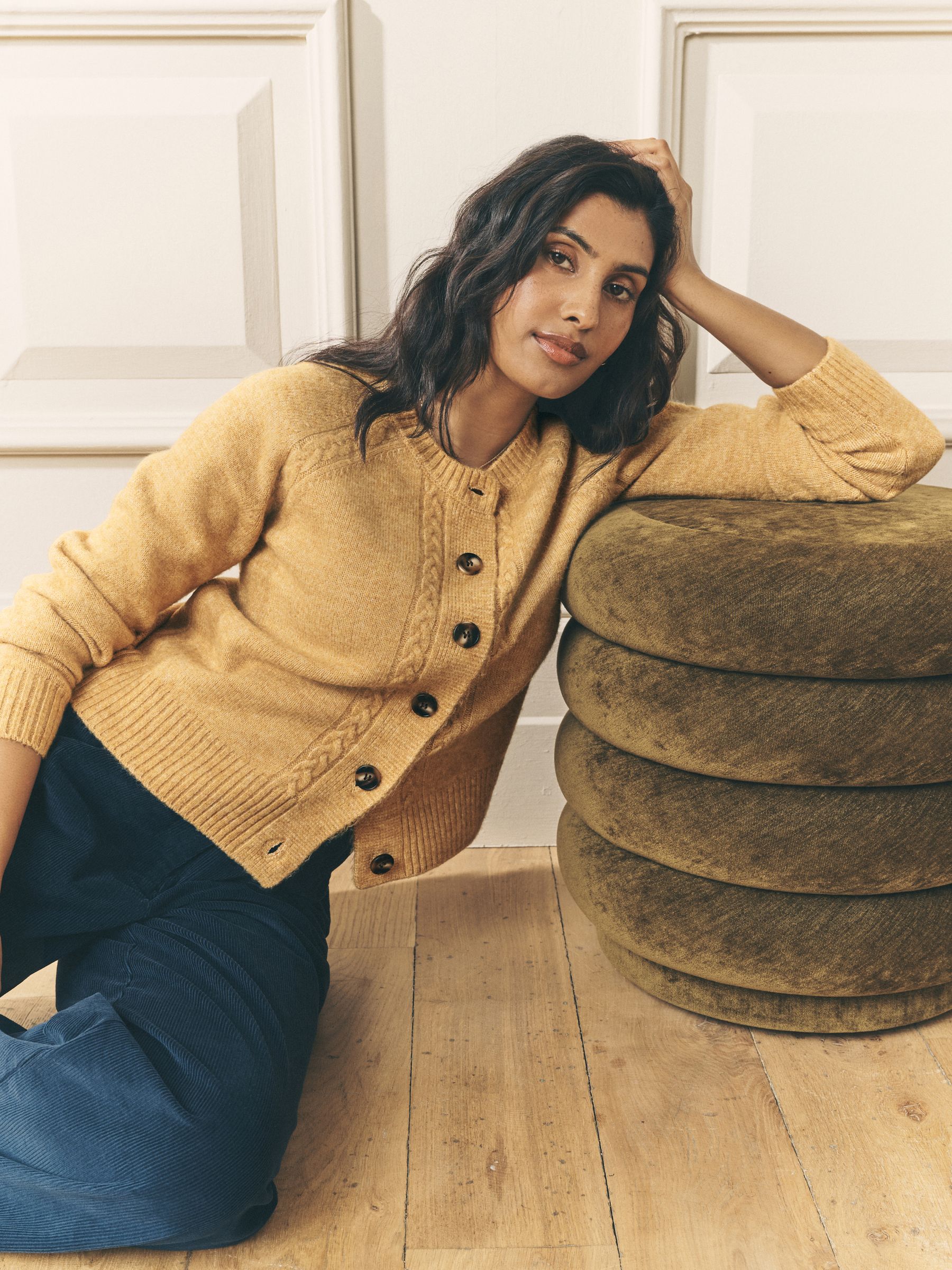 Buy Laura Ashley Ochre Yellow Cable Knit Cardigan from the Next UK