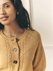 Laura Ashley Ochre Yellow Cable Knit Cardigan with a Touch of Wool - Image 4 of 7