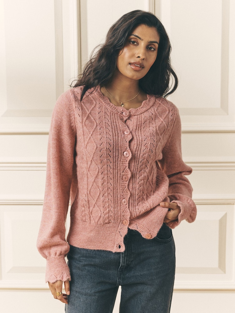 Buy Laura Ashley Dusty Rose Pointelle Button Through Scallop