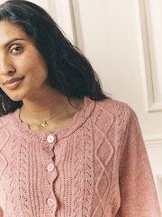 Laura Ashley Dusty Rose Pointelle Button Through Scallop Cardigan With A Touch Of Wool - Image 4 of 8