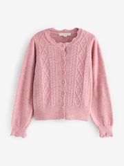 Laura Ashley Dusty Rose Pointelle Button Through Scallop Cardigan With A Touch Of Wool - Image 5 of 8