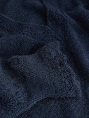Laura Ashley Navy Pointelle Button Through Scallop Cardigan With A Touch Of Wool - Image 3 of 3