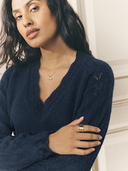 Laura Ashley Navy Pointelle Jumper with A Touch Of Wool - Image 4 of 7