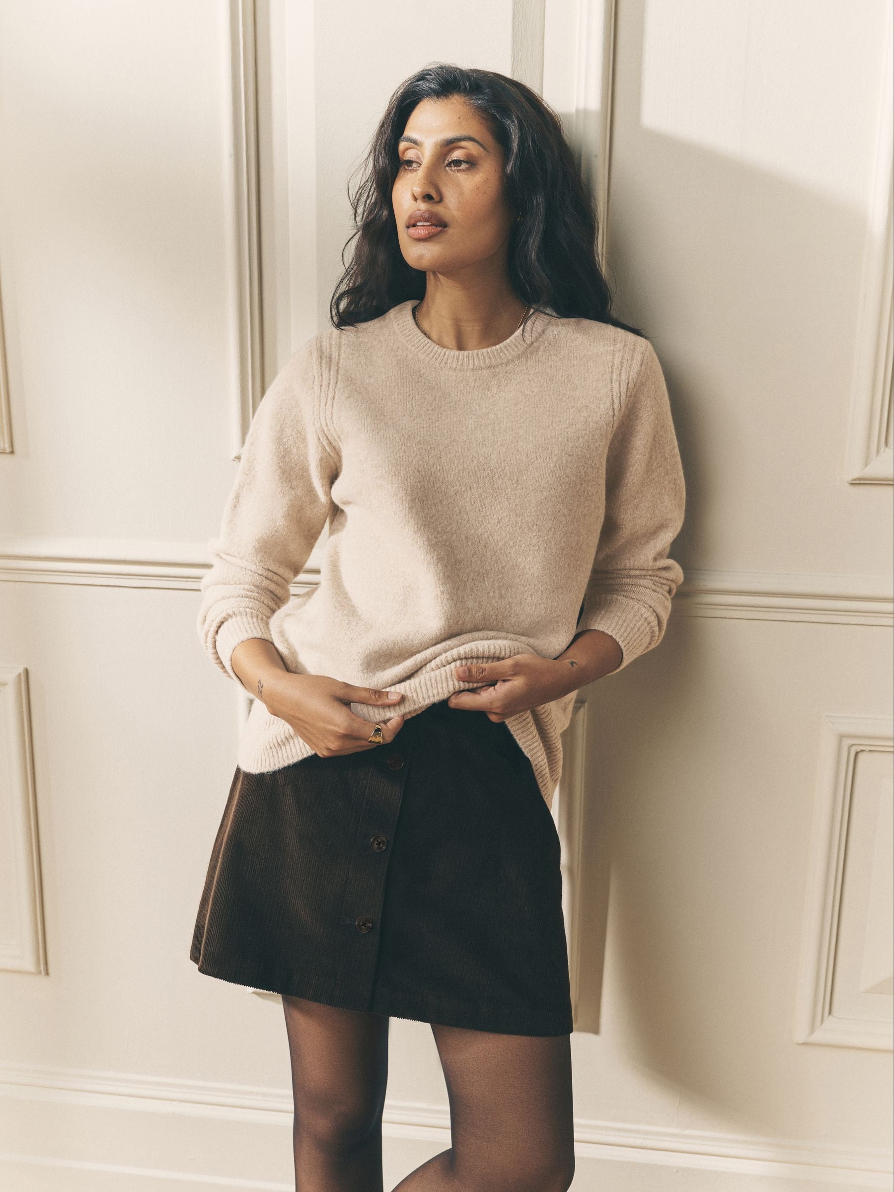 Buy Laura Ashley Oatmeal Crew Neck Jumper With A Touch Of Wool