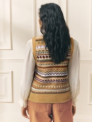 Laura Ashley Mustard Yellow Fair Isle Knitted Tank Top - Image 3 of 7