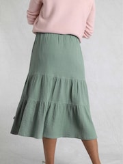 Weird Fish Green Lathika Doublecloth Midi Tiered 100% Cotton Skirt - Image 2 of 7