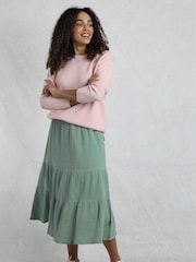 Weird Fish Green Lathika Doublecloth Midi Tiered 100% Cotton Skirt - Image 4 of 7