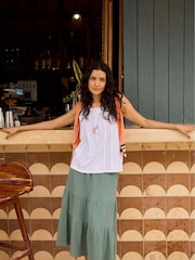 Weird Fish Green Lathika Doublecloth Midi Tiered 100% Cotton Skirt - Image 5 of 7
