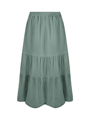 Weird Fish Green Lathika Doublecloth Midi Tiered 100% Cotton Skirt - Image 6 of 7