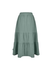 Weird Fish Green Lathika Doublecloth Midi Tiered 100% Cotton Skirt - Image 7 of 7