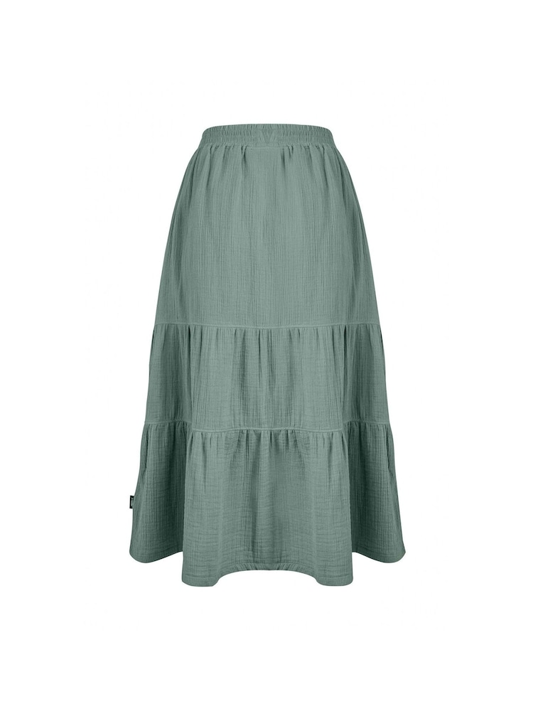 Weird Fish Green Lathika Doublecloth Midi Tiered 100% Cotton Skirt - Image 7 of 7