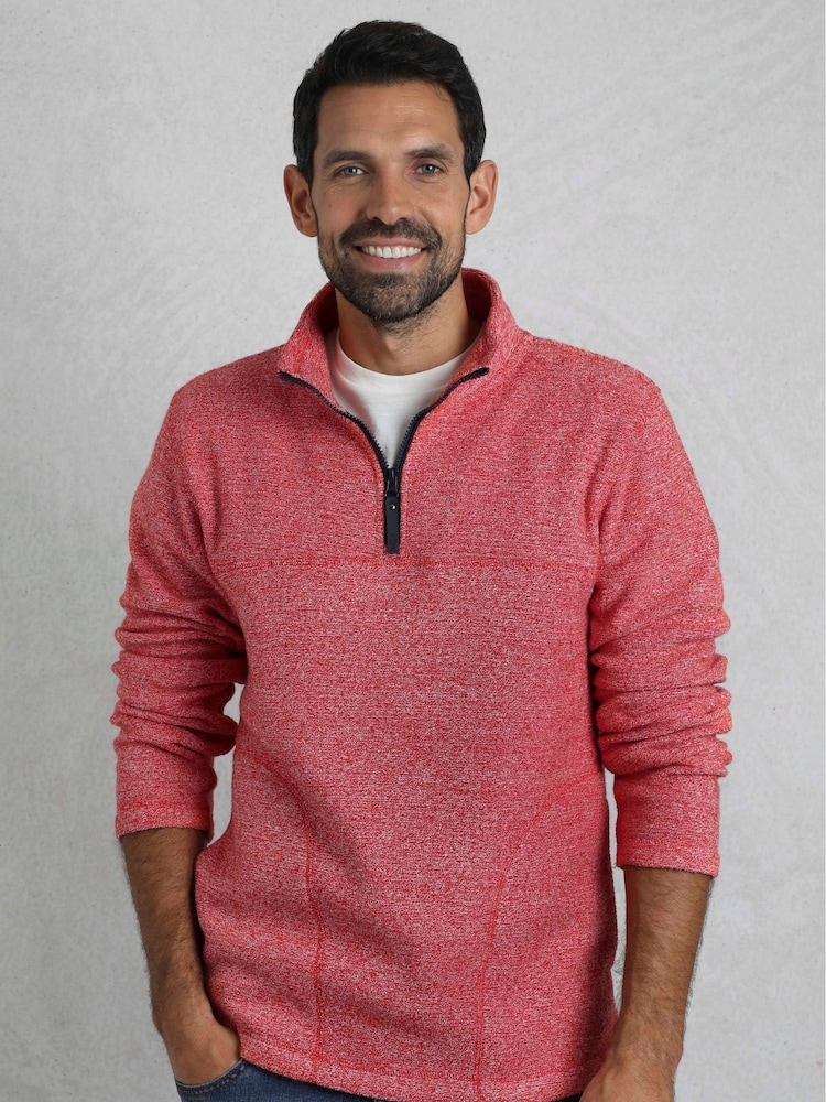 Weird Fish Red Laramie 1/4 Zip Snow Marl Fleece - Image 2 of 7