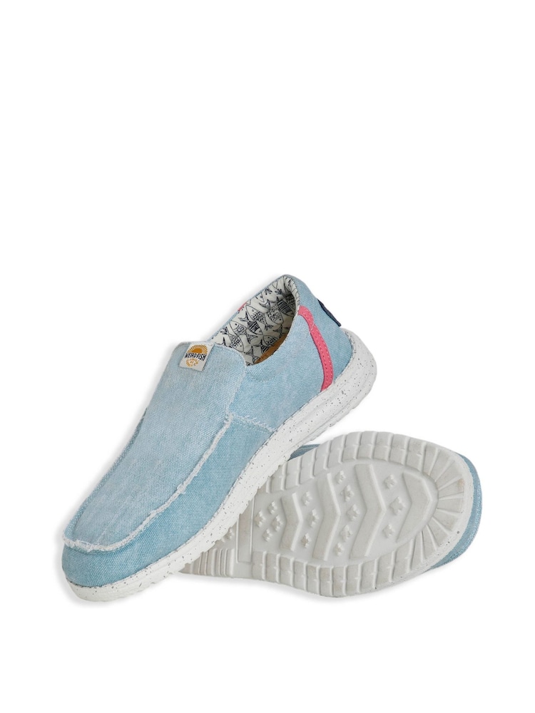 Weird Fish Blue Shoaler Washed Canvas Lightweight 100% Cotton Slip-Ons - Image 2 of 5