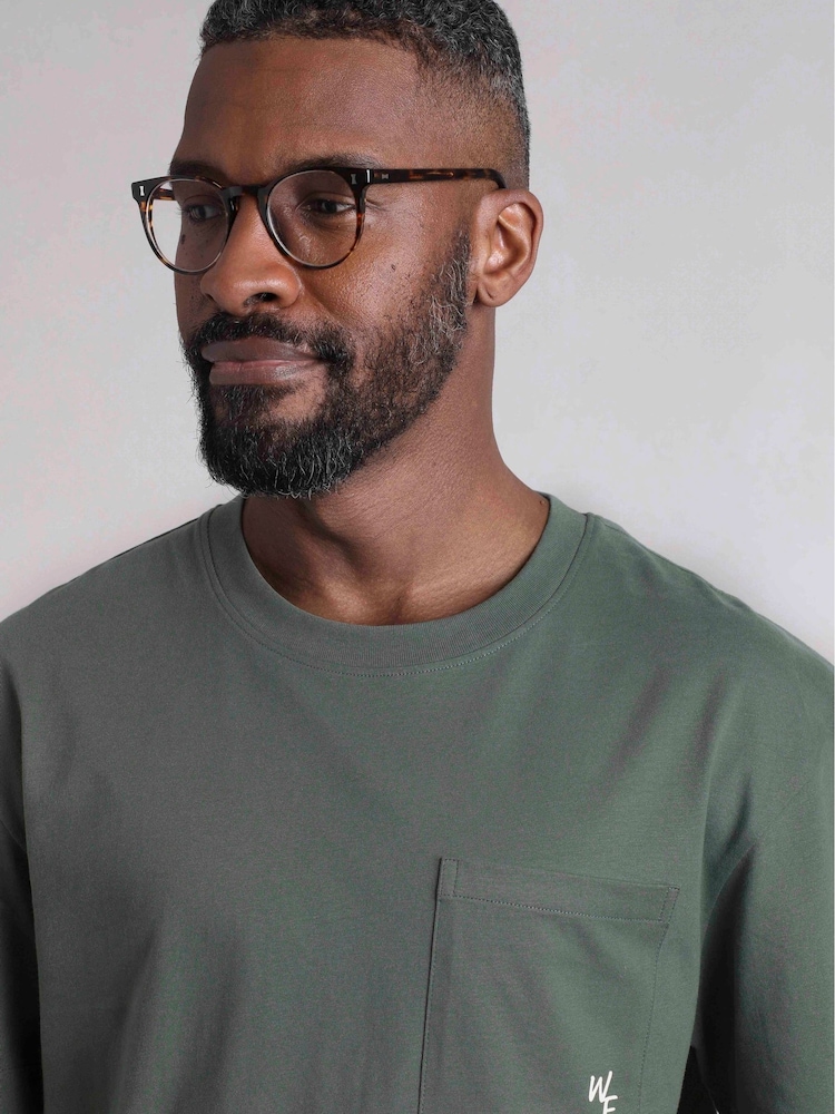 Weird Fish Green Keaton Premium Relaxed Supersoft Pocket 100% Cotton T-Shirt - Image 4 of 5