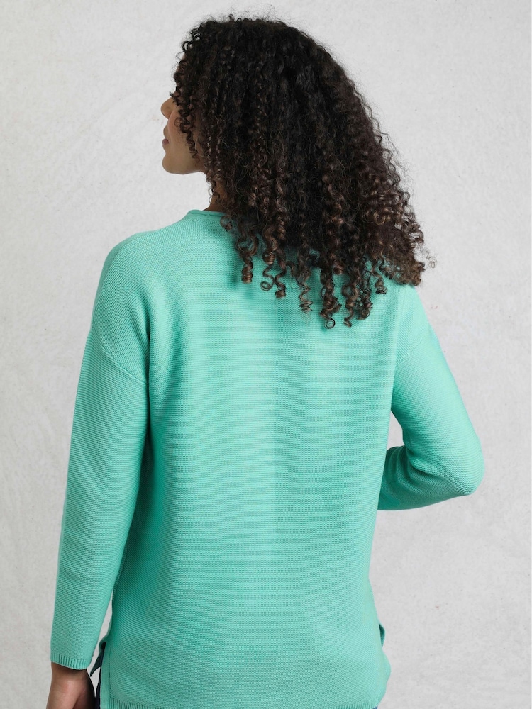 Weird Fish Blue Dalla Knitted 100% Cotton Crew Jumper - Image 2 of 5