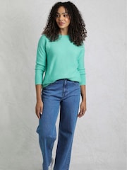 Weird Fish Blue Dalla Knitted 100% Cotton Crew Jumper - Image 3 of 5