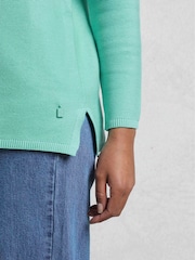 Weird Fish Blue Dalla Knitted 100% Cotton Crew Jumper - Image 4 of 5