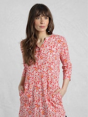 Weird Fish Red Ava Printed Slub 100% Cotton Tunic - Image 1 of 7