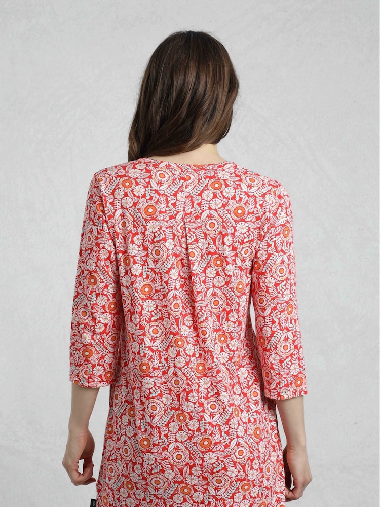 Weird Fish Red Ava Printed Slub 100% Cotton Tunic - Image 2 of 7