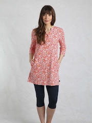 Weird Fish Red Ava Printed Slub 100% Cotton Tunic - Image 3 of 7