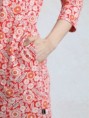 Weird Fish Red Ava Printed Slub 100% Cotton Tunic - Image 4 of 7