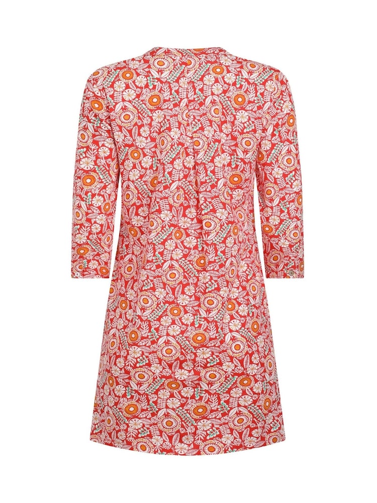 Weird Fish Red Ava Printed Slub 100% Cotton Tunic - Image 7 of 7
