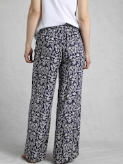 Weird Fish Blue Mounira Viscose Printed Wide Leg 100% Cotton Trousers - Image 2 of 5