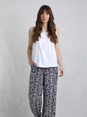 Weird Fish Blue Mounira Viscose Printed Wide Leg 100% Cotton Trousers - Image 4 of 5