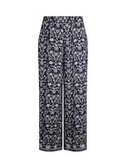 Weird Fish Blue Mounira Viscose Printed Wide Leg 100% Cotton Trousers - Image 5 of 5