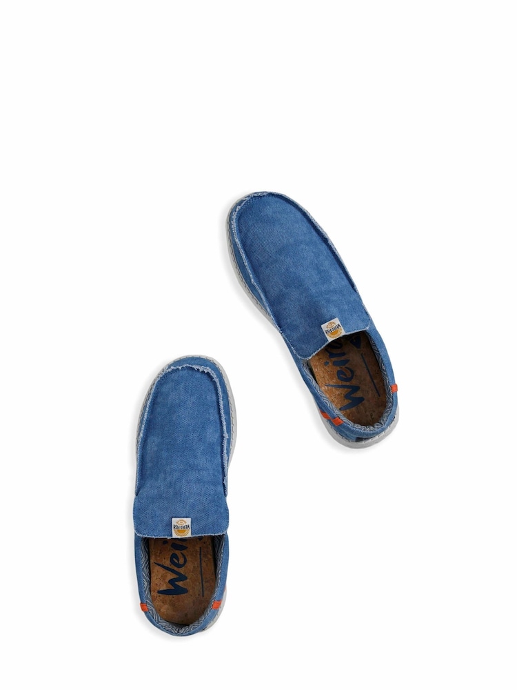 Weird Fish Blue Shoal Washed Canvas Lightweight 100% Cotton Slip-Ons - Image 3 of 4