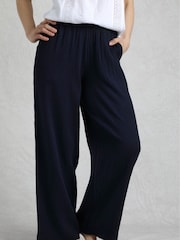 Weird Fish Blue Zelaya Doublecloth Wide Leg 100% Cotton Trousers - Image 1 of 7