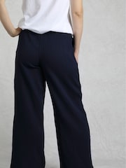 Weird Fish Blue Zelaya Doublecloth Wide Leg 100% Cotton Trousers - Image 2 of 7