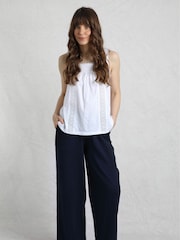 Weird Fish Blue Zelaya Doublecloth Wide Leg 100% Cotton Trousers - Image 3 of 7